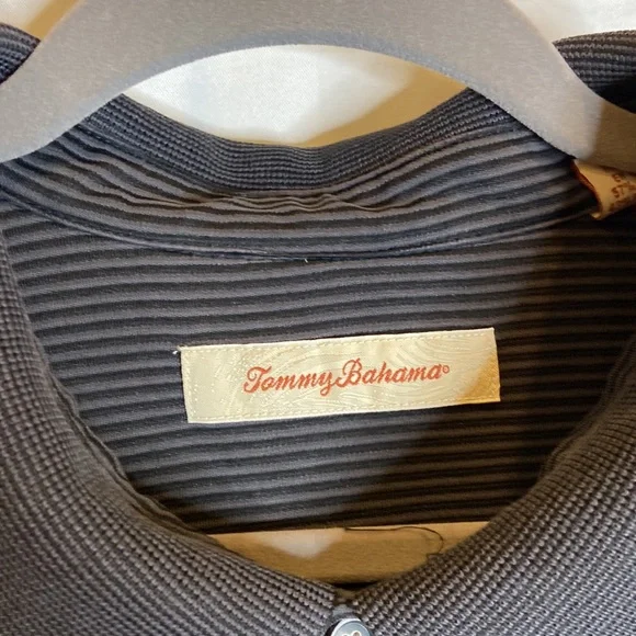 Tommy Bahama Black Stripped Buttoned Short Sleeved Polo Shirt - Picture 5 of 7